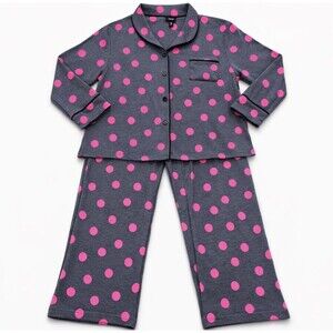 Simply Vera Wang Pajama Set XXL Grey Pink Polka Dot Button Front Stretch Pockets